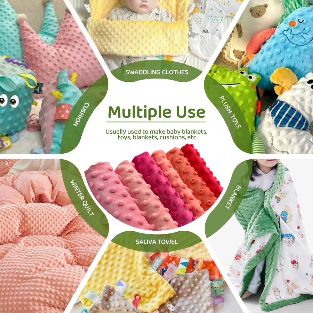 Minky Dot Fabric For Baby Comfort Blankets 1mm Pile Length Polyester Single Sided Swaddle Baby Crying Comfort Plush Fabric