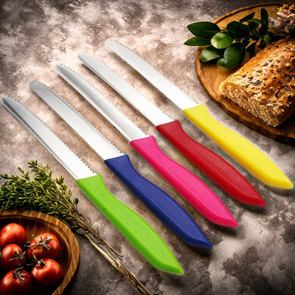 Serrated Steak Knife, Stainless Steel Steak Knife With Pointed Tail Plastic Handle, Multifunctional Kitchen Bread Dessert Knife