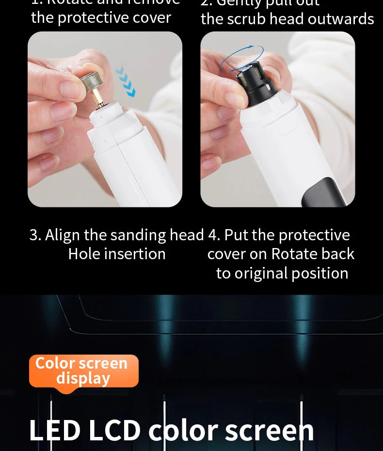 Electric 6-speed adjustable pet nail polisher large/small dog nail clipper 2 LED lights rabbit cat paw nail beauty accessories