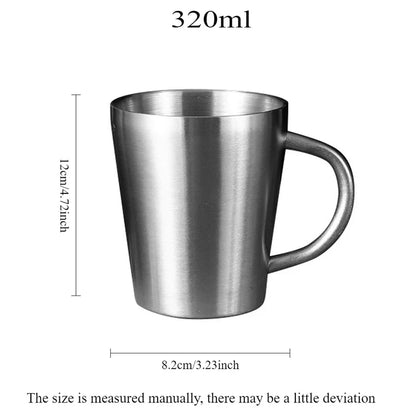 Stainless Steel Cup with Handle, Easy Clean Reusable Portable Water Cup 300/400ml for Office Outdoor Camping