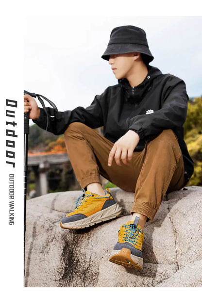 Men's Hiking Shoes Breathable Mesh Leather Upper Non-slip Rubber Sole Outdoor Casual Trekking Walking Shoes Size 39-45