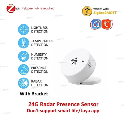 Zigbee 24G Mmwave Radar Presence Sensor Optional Temperature Humidity Brightness Motion Detector Work With Zigbee2mqtt TUYA Hub