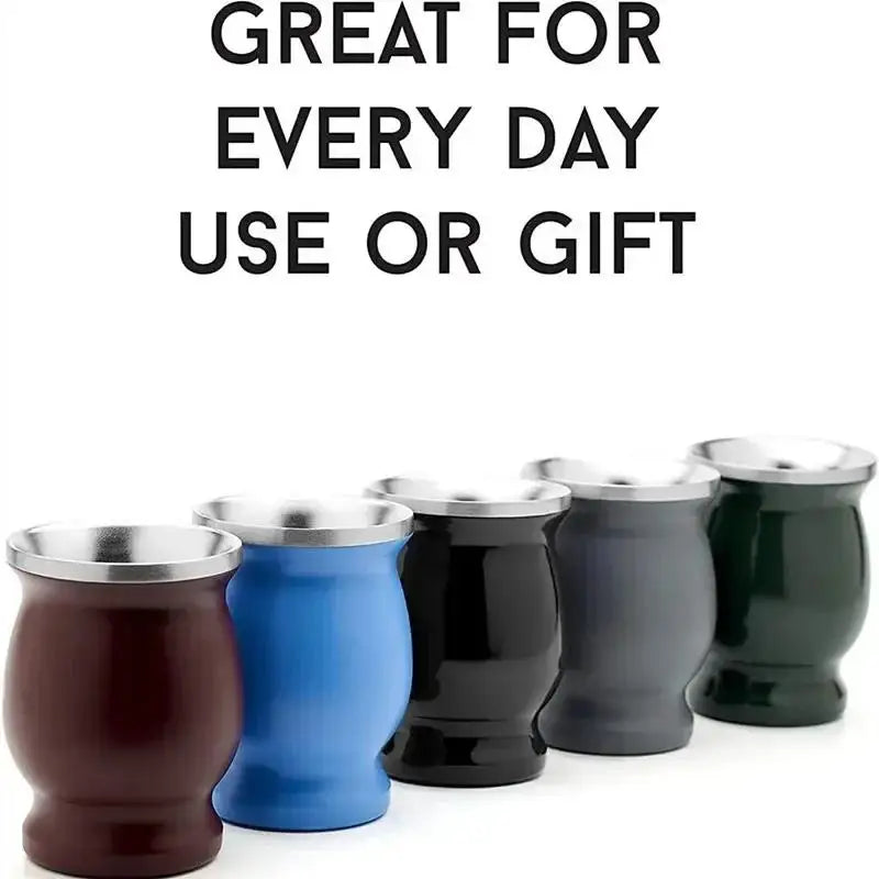230ML Mate Cup 304 Stainless Steel Double Wall 8oz Portable Tea Mug Mate Tea Gourd With 2 In 1 Straw Spoon Give Cleaning Brush