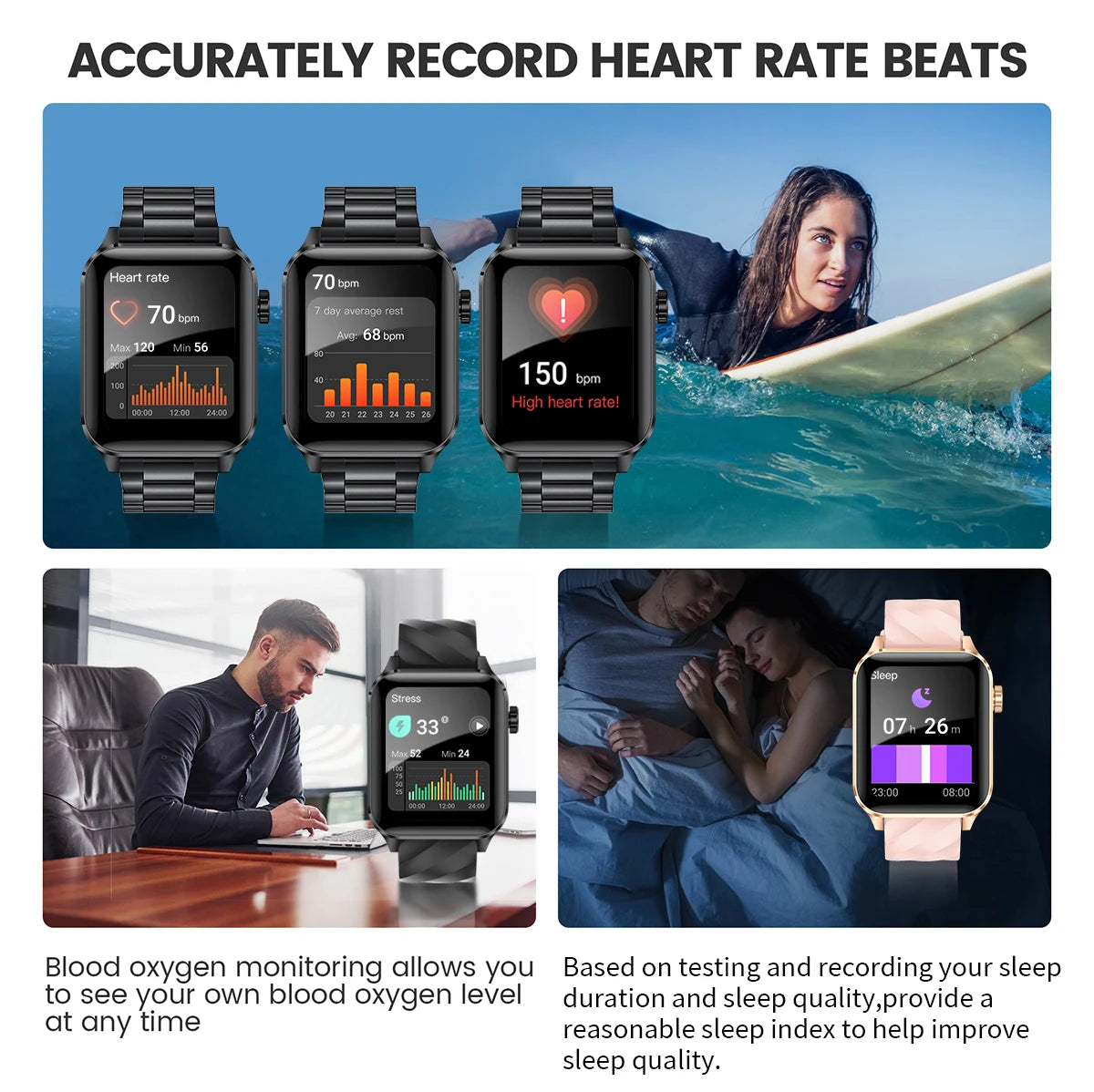 LIGE Smartwatch dla mężczyzn i kobiet Luksusowy Wodoszczelny Zegarek Sportowy z Pełnym Ekranem Dotykowym Smartwatch Fitness dla Xiaomi Huawei Android iOS iPhone