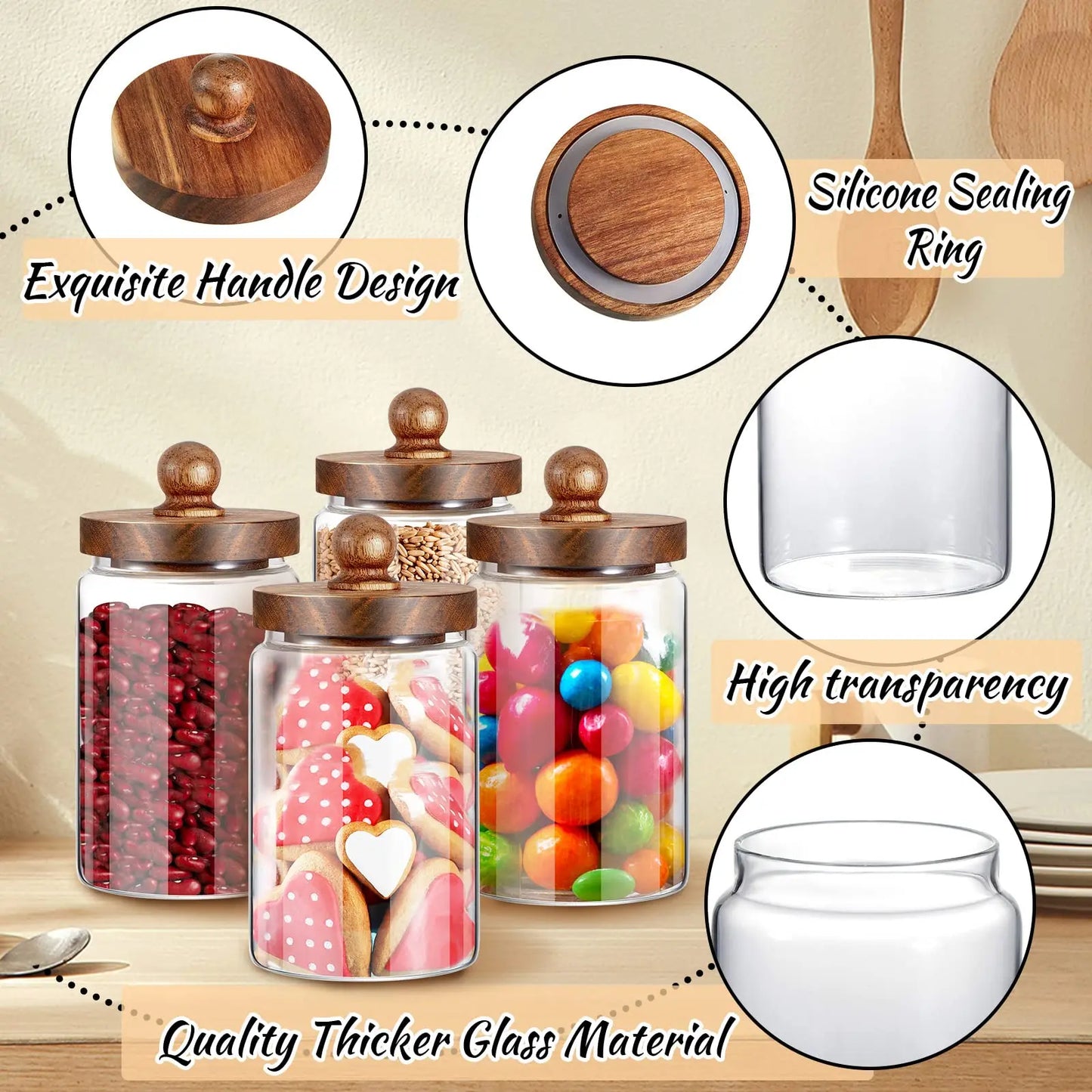 Kitchen Glass Storage Jar Multi-purpose Transparent Glass Sealed Jar Household Moisture-proof Grains Coffee Bean Storage Tank