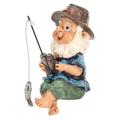 Fishing Gnome Sitter Funny UV Resistant Resin Decorative Outdoor Garden Lawn Gnome for Yard Garden Decoration
