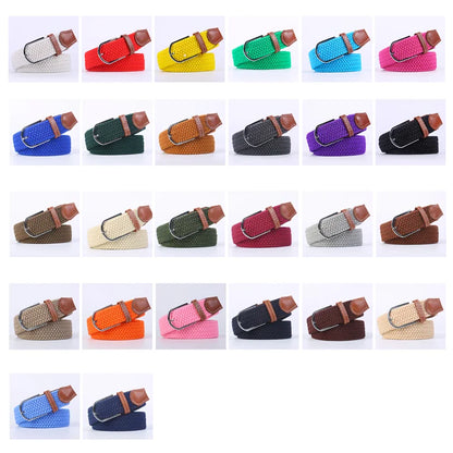 Unisex Elastic Fabric Woven Casual Women Belt Pin Buckle Expandable Braided Stretch Canvas Stylish Leisure Belts for Men