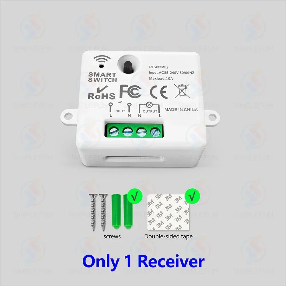 Mini 433MHz Smart Light Switch,50m Self Powered Wireless Wall Switch No Need Battery,110V 220V Mini RF Module,for Home Appliance