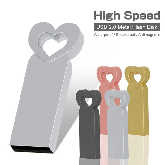 High Speed USB Flash Drives 64GB Cute Heart Pen Drive 32GB Rose Gloden Memory Stick Real Capacity Pendrive Creative gift