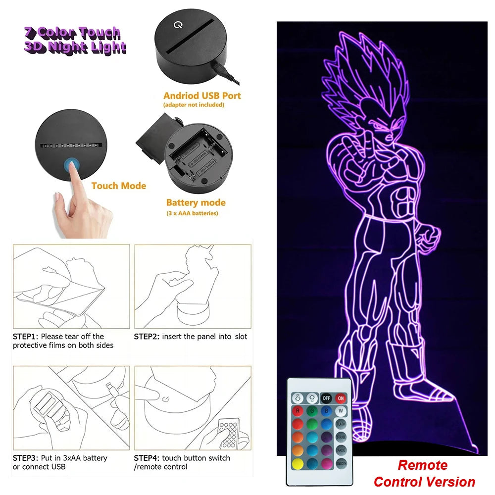 Dragon Ball Z Anime Figures Goku Vegeta Gohan Broly 3D Lamp PVC Action Figures Toys for Children Trunks Buu Super Saiyan Gifts