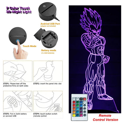 Dragon Ball Z Anime Figures Goku Vegeta Gohan Broly 3D Lamp PVC Action Figures Toys for Children Trunks Buu Super Saiyan Gifts