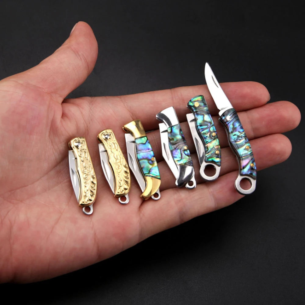 MINI Shell Brass Folding Knife Pocket Keychain Portable Resin Steel Knives Survival EDC Tool Cutter Peeler Hunting Gift