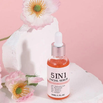 5 In 1 Face Serum Anti-Wrinkle Brightening Vitamin C Niacinamide Hyaluronic Acid Moisturizing Firming Facial Skin Care Essence