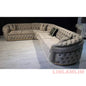 Luxury Chesterfield Sectional Sofa Set with Cloth Buttons and Fabric Modular Couch with Gold Stainless Steel Base, 3-seater Sofa