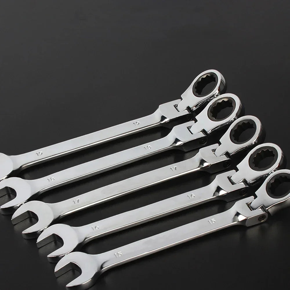 Flex-Head Ratcheting Combination Wrench Set SAE 1/4''-13/16'' Premium 72-Teeth Gear Chrome Organizer Auto Repair Tool
