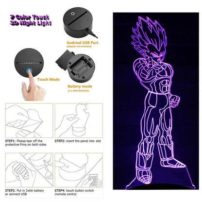 Dragon Ball Z Anime Figures Goku Vegeta Gohan Broly 3D Lamp PVC Action Figures Toys for Children Trunks Buu Super Saiyan Gifts