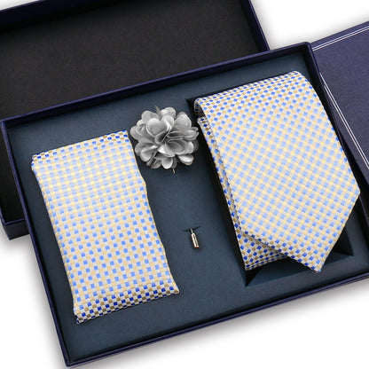 Elegant Ties For Men Classic Paisly Neck Tie Pocket Square Brooch Set With Gift Box Mens Business Wedding Suit Accessories
