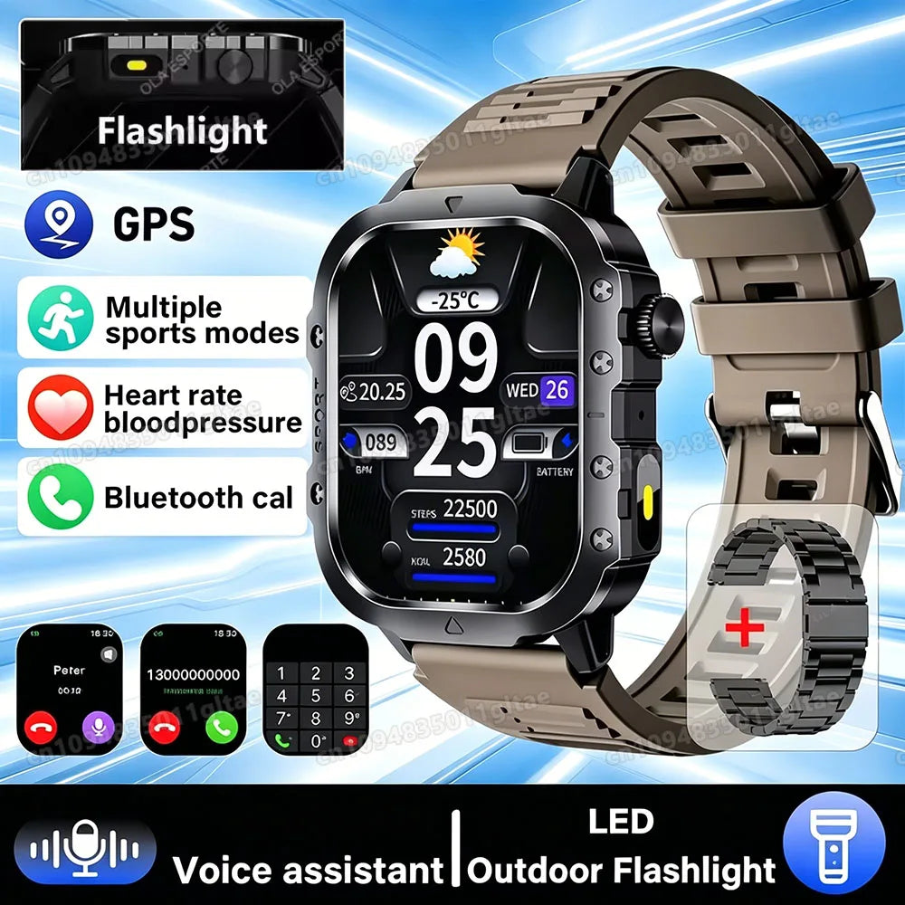 Outdoor Military Smartwatches Bluetooth Call Men 2.01" Blood Oxygen Monitor 5ATM Waterproof GPS Tracking Sports Smart Watch HW12