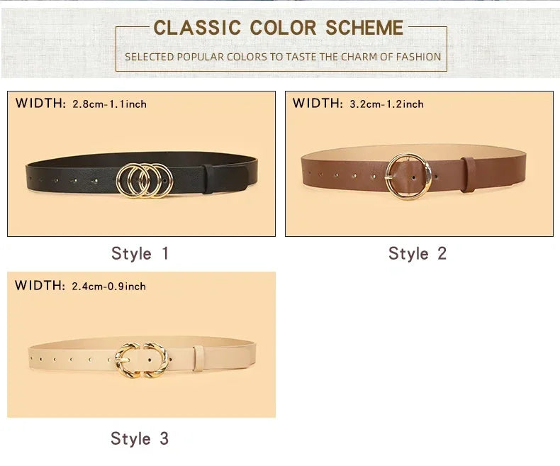 3pcs Women'S Belt Set - Chic  Versatile for Jeans, Dresses  Classic Belts with Dual Triple Ring Buckles, Elegant Solid Colors