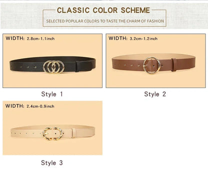 3pcs Women'S Belt Set - Chic  Versatile for Jeans, Dresses  Classic Belts with Dual Triple Ring Buckles, Elegant Solid Colors