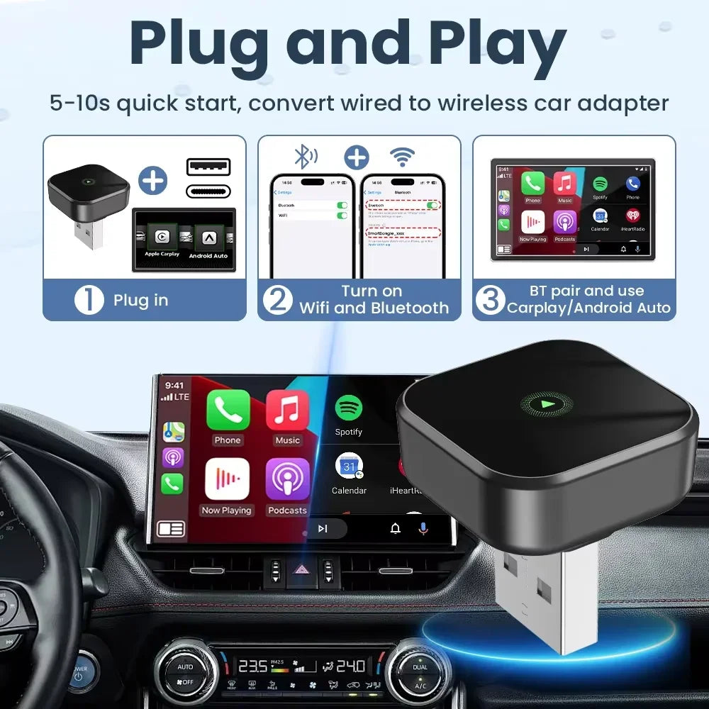 CarRocket 2in1 Wireless CarPlay Dongle Android Auto Adapter AI Smart Box Car Intelligent Systems for Car with Wired CarPlay