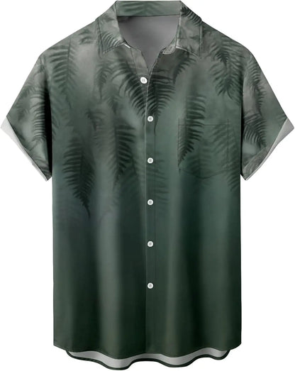 Summer Men's Gradient Sketch Coconut Tree 3D Printed Shirt, Vintage Hawaiian Tropical Quick Drying Loose Shirt