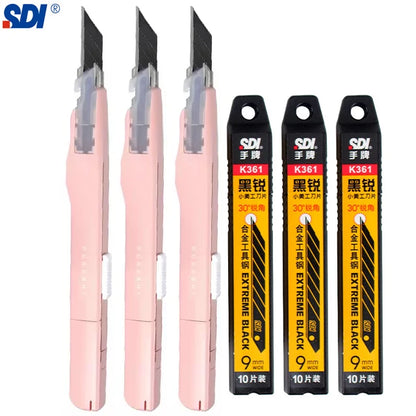 SDI 9mm Anti-Shaking Utility Knife 30-Degree Angle Sharp Black Steel Blades Box Cutter Auto Lock Professional Craft DIY Opener