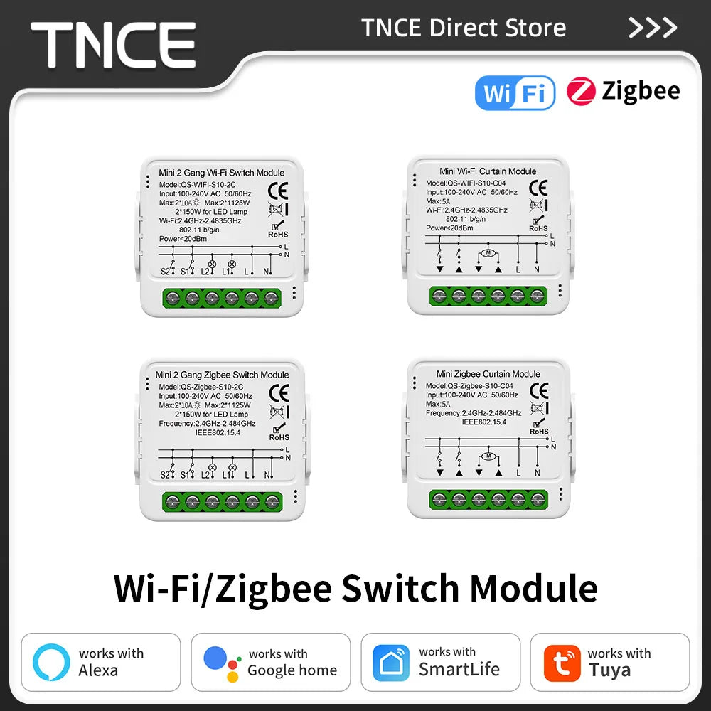 TNCE TUYA WIFI/Zigbee Switch Light Curtain Dimmer Smart DIY MINI Module, 2-way Control Breaker, Voice with Alexa Google Home