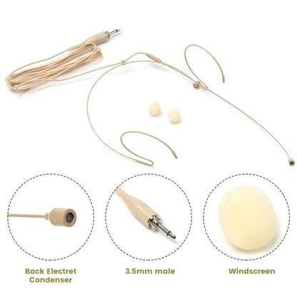 Beige Headset Mic Wireless Double Earhook Headworn Microphone 3.5mm 3 Pin Amplifier Voice Speaker Microphone Accessories