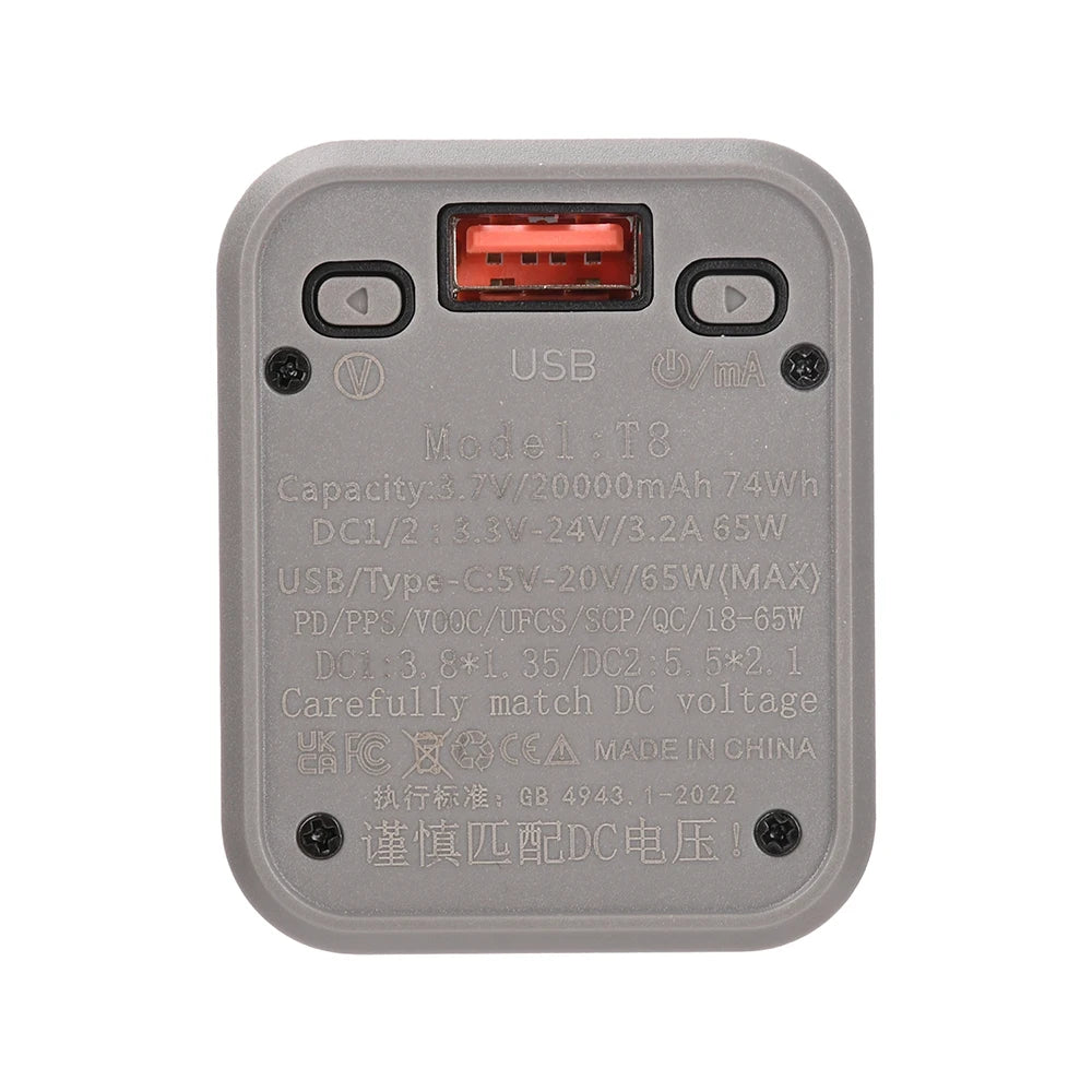 65W PD Fast Charge 8-Cell Solderless 18650 Power Bank Case 3.3-24V Adjustable DC DIY Battery Box LED Display Outdoor Light