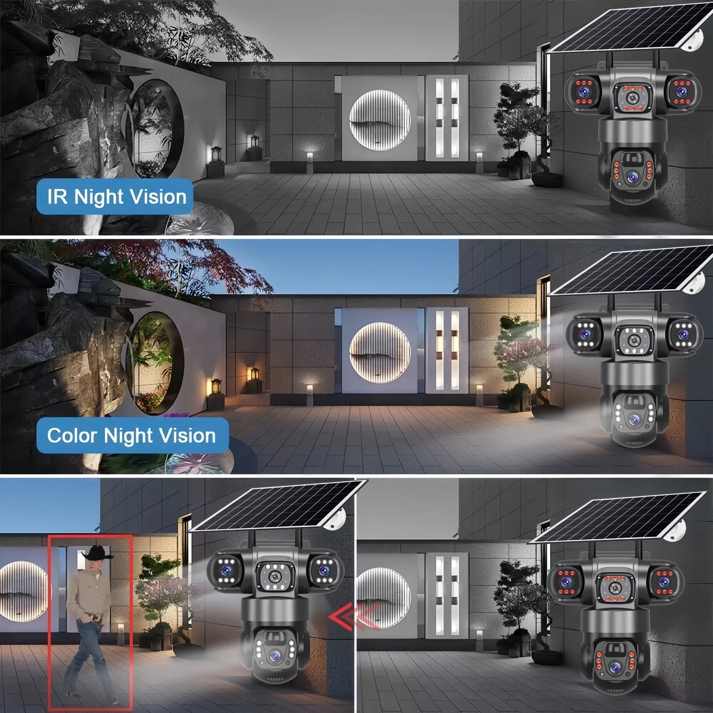 15MP IP Wifi Camera Solar Camera Outdoor 3 Lens 3 Screen 10X Zoom PIR Human Detect Cameras Night Vision CCTV Security Protection