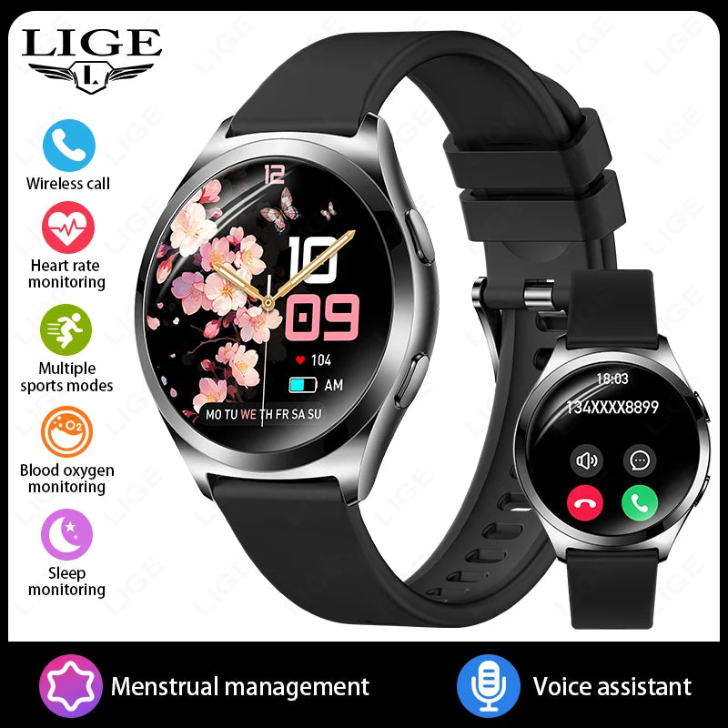LIGE Luxury Smart Watch For Woman 1.27" Bluetooth Call Custom Dial Women's Bracelet Sports Health Monitor Smartwatch Ladies Gift