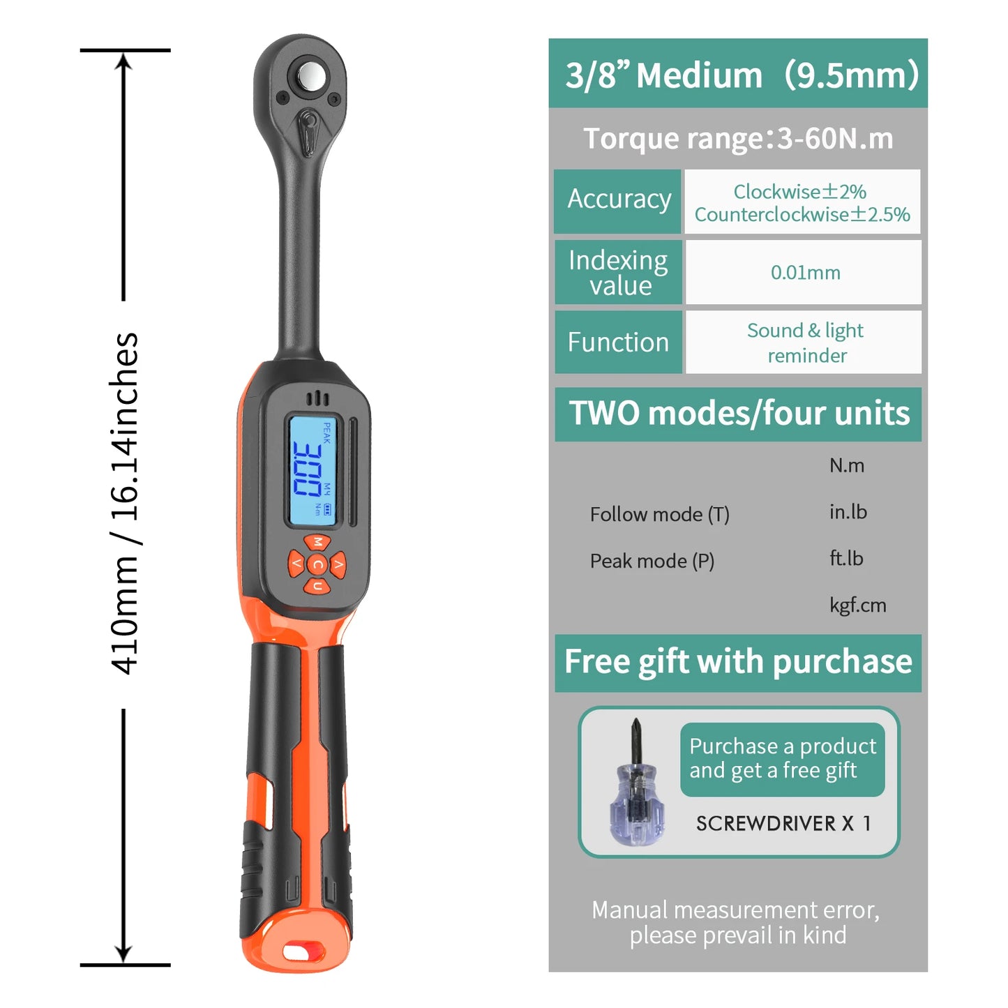 MOVECRAB Series Digital Torque Wrench 1.5-340N.m 2% Accuracy Preset Values with Buzzer, LED Flash & HandleVibration Notification