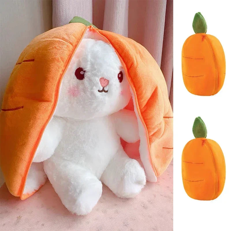 2026 Birthday Gift 18cm Hot Cute Strawberry Carrot Rabbit Plush Toy Stuffed Creative Into Fruit Transform Baby Cuddly Bunny Doll