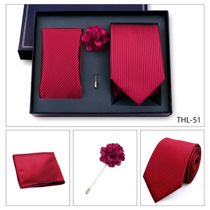 Elegant Ties For Men Classic Paisly Neck Tie Pocket Square Brooch Set With Gift Box Mens Business Wedding Suit Accessories