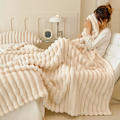Solid Thickened Wide Striped Flannel Multifunctional Blanket, Can Be Used As Bed Sheet Cover Blanket, Sofa Blanket,nap Blanket
