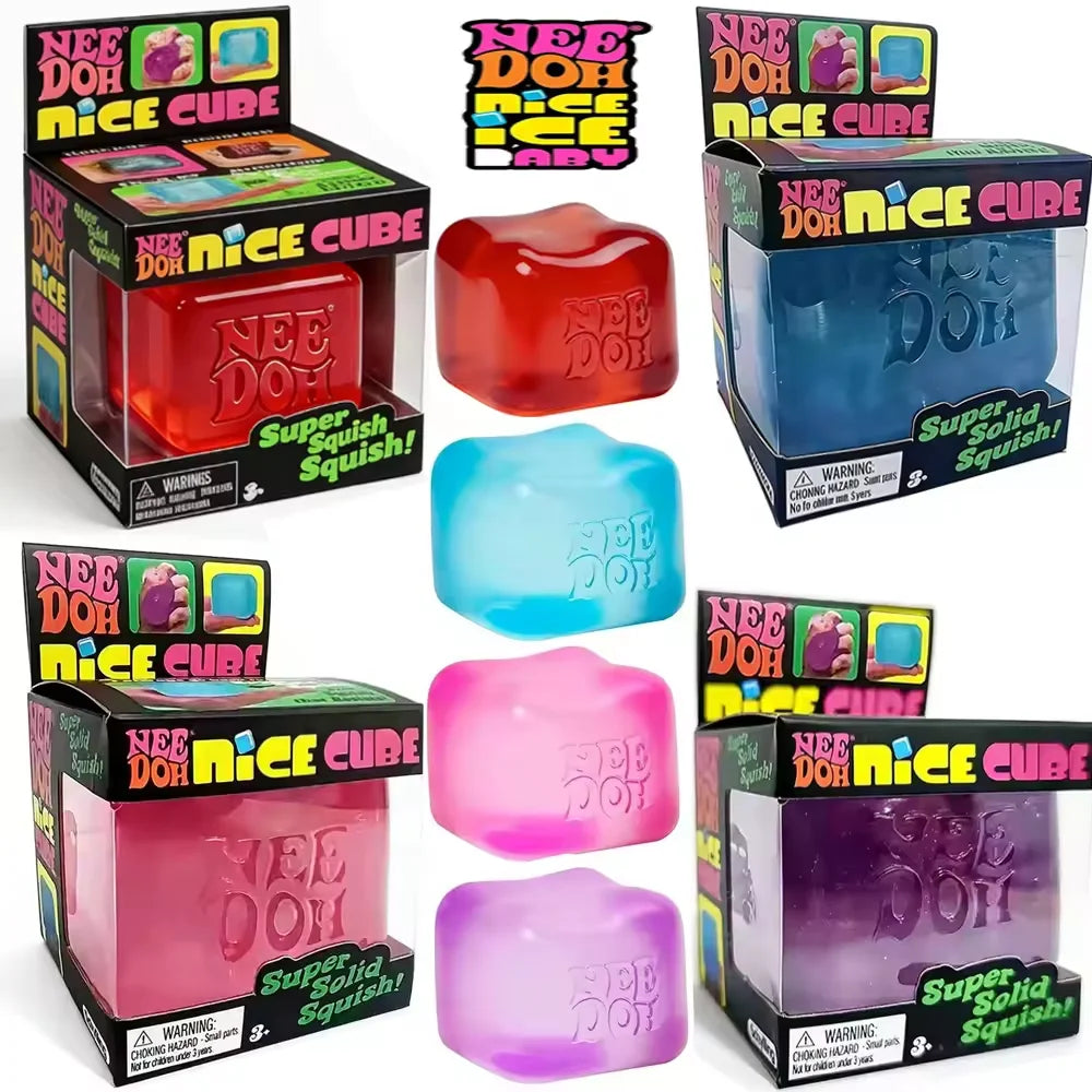 NeeDoh Nice Cube Sensory Squeeze Toy with Super Solid Squish Stress Relief Anxiety Sensory Tool Stress Reliever Toys