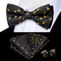 Hi-Tie Mens Bow Tie Hanky Cufflinks Set White Black Gray Silver Pre-tied Butterfly Knot Bowtie for Male Wedding silk Business