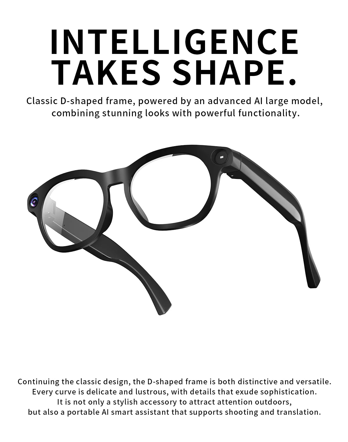 CY03 AI Smart Glasses with Camera 1600x1200 Video Recording Open-Ear Bluetooth 5.3 Headphones Real-time Translation Touch Contro