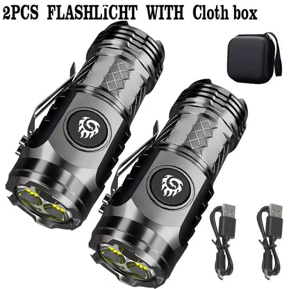 High Strong Power LED Flashlight Built-in Battery Type-C Rechargeable with Pen Clip Torch Outdoor Camping Emergency Lantern