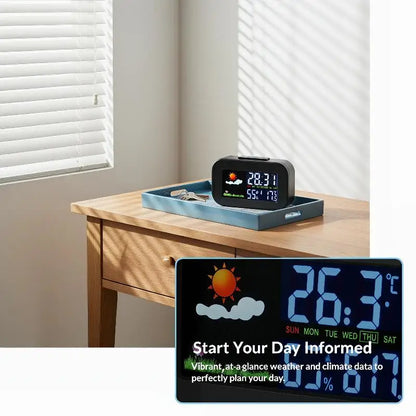 Weather Station Clock with Bright Color LCD Screen for Comprehensive Temperature and Humidity Measurement Best for Study Room