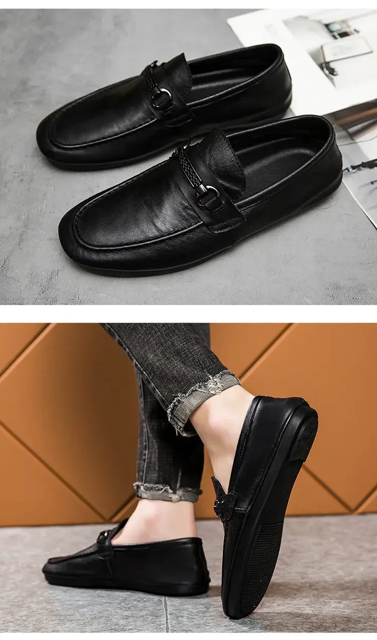 Breathable men's casual shoes in spring and summer leisure trend retro horse-bit buckle bean shoes fashion set foot pedal.
