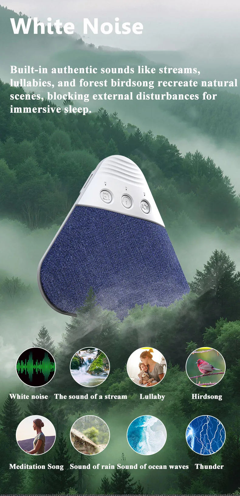 Mini Sleeping Bluetooth Speaker Rechargeable White Noise Sleep  Aid Soundbar Wireless Music Player Support TF Card Timed Shutdow