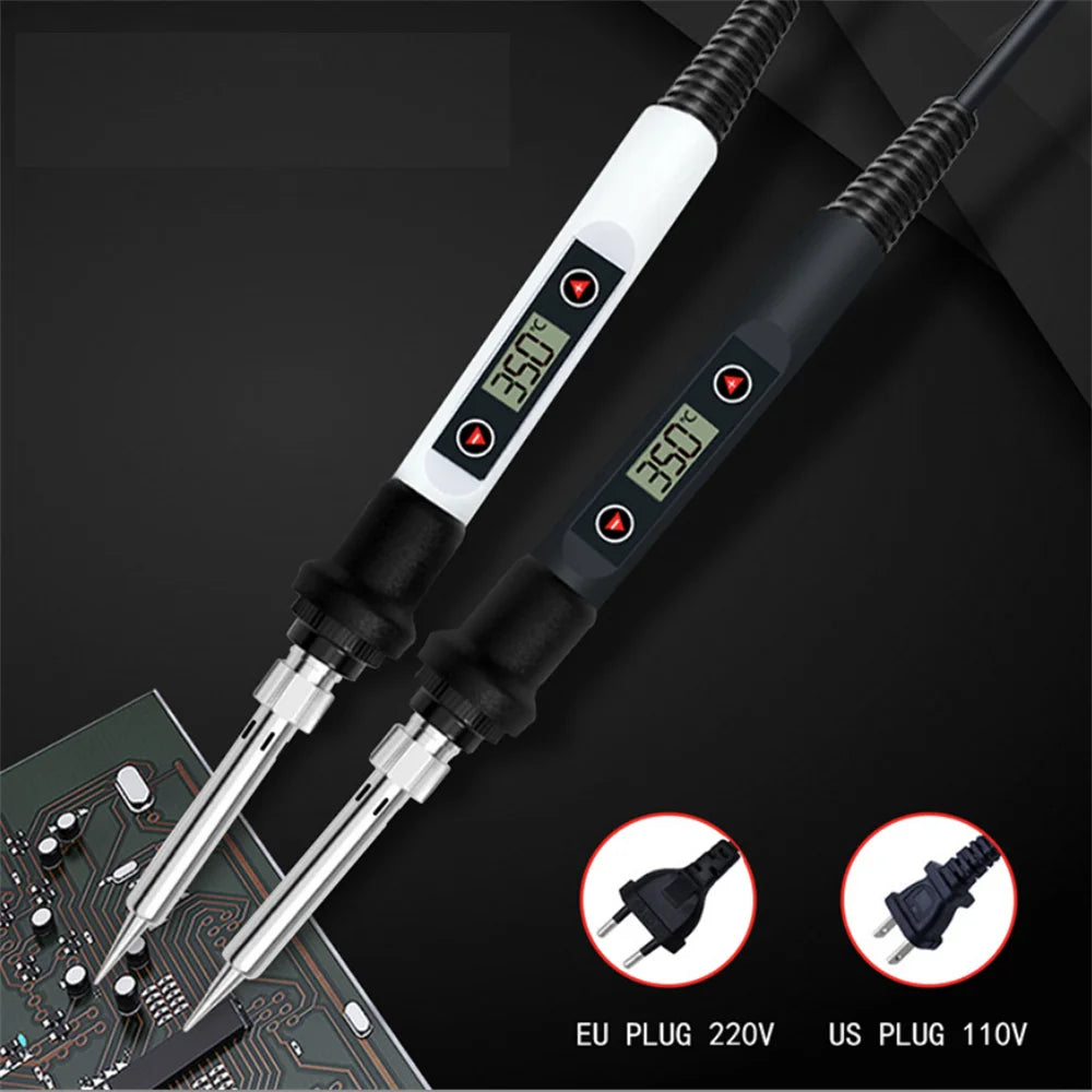LCD Digital Adjustable Temperature 80W Soldering Iron Electric Welding Tools Solder Wire Tweezers Hand