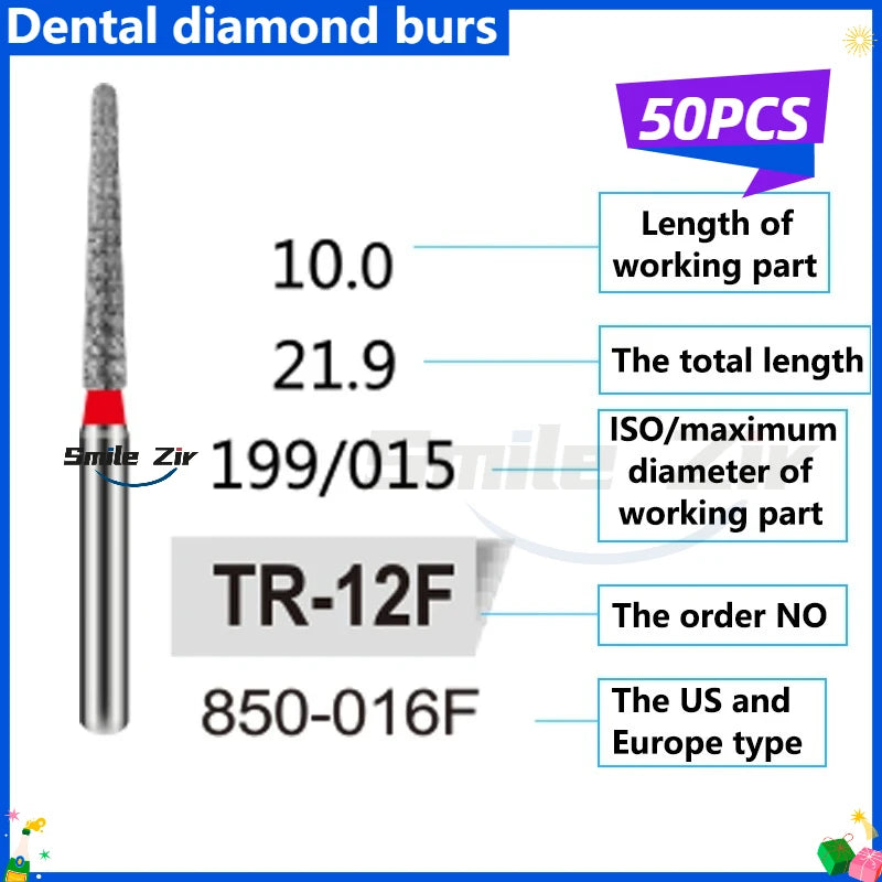 50Pcs Dental Dentist Diamond Burs Drill FG 1.6mm Bur for High Speed Handpiece FG Dental Bur Stomatology Dentistry Grinding Tools
