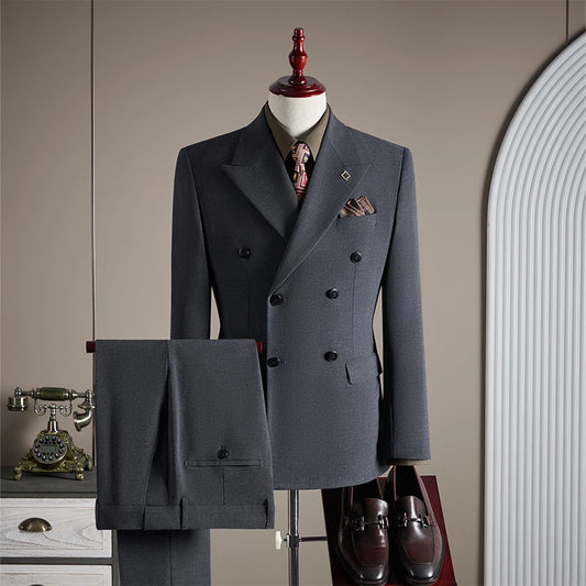 High-quality Groom Wedding Suit, Fashionable and Stylish Dress, Men's Business Double-Breasted Suit Set, Men's Three-Piece Set