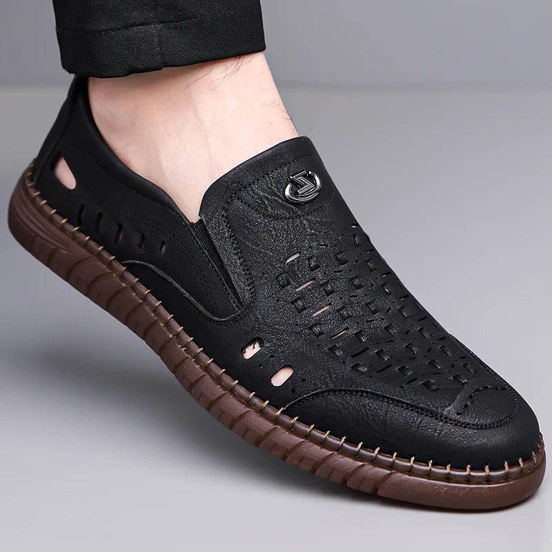 Men's Comfortable Slip-on Loafers, Non-slip Soft Sole Business Casual Shoes, Breathable for Outdoor Use and Driving-XH501