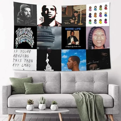 VIKAMA Drake Discography Tapestry Polyester Rap Fan Wall Decor for Bedroom Dorm Music Lover Gift Home Decor