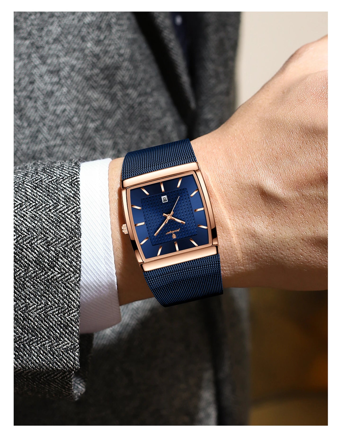 POEDAGAR Original Luxury Men's Wristwatch Stainless Steel Mesh Waterproof Luminous Date Man Watch Fashion Quartz Watches For Men