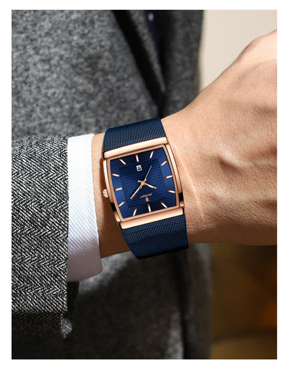 POEDAGAR Original Luxury Men's Wristwatch Stainless Steel Mesh Waterproof Luminous Date Man Watch Fashion Quartz Watches For Men